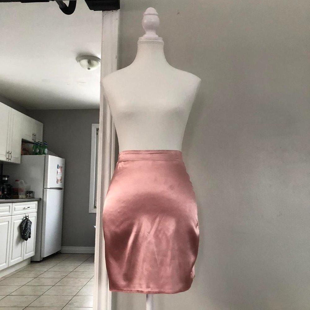 PrettyLittleThing pink satin mini skirt
